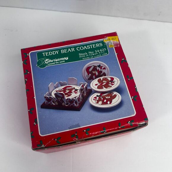 House of Lloyd Teddy Bear Coaster and Holder Set of 6 NEW Christmas Holiday 1988 - Picture 2 of 9